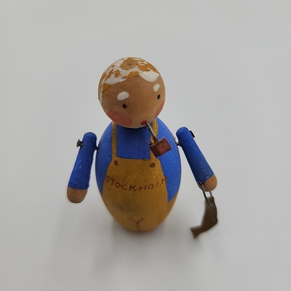 Vintage Swedish Svensk Slojd Wooden Fisherman Figurine with Pipe Hand Painted 3"